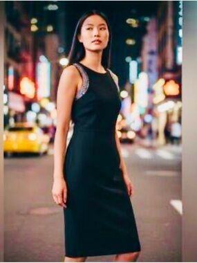ZARA Sleeveless Black Midi Dress with Embellished Shoulders